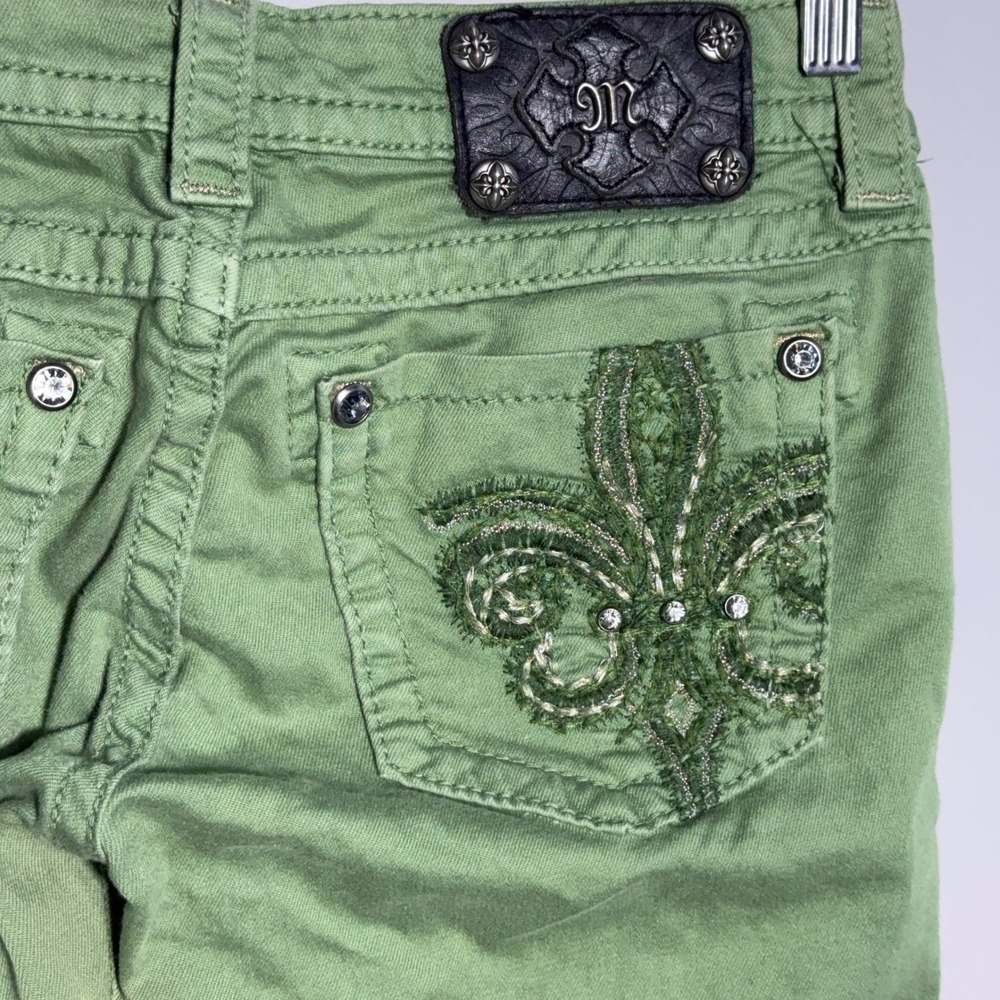 Miss Me Skinny Y2K Denim Jeans Womens Size 27 Embellished Green McBling